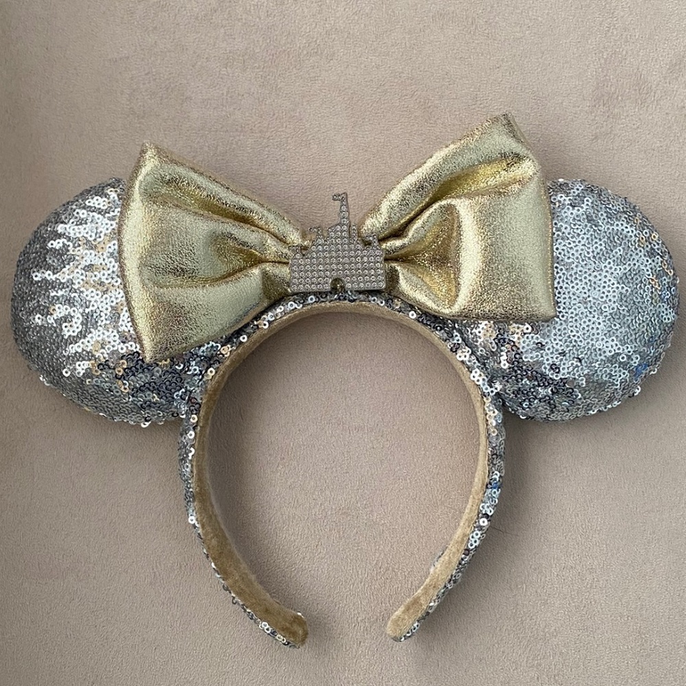Disneyland Bow Castle Jewel Silver Disney Parks Sequins Minnie Ears Headband